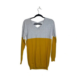 Dry Goods Gray & Yellow Color Block Criss Cross Back Sweater Xsmall Women’s